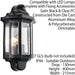IP44 Outdoor Wall Light Satin Black Half Lantern Traditional Dimmable Porch Lamp Loops