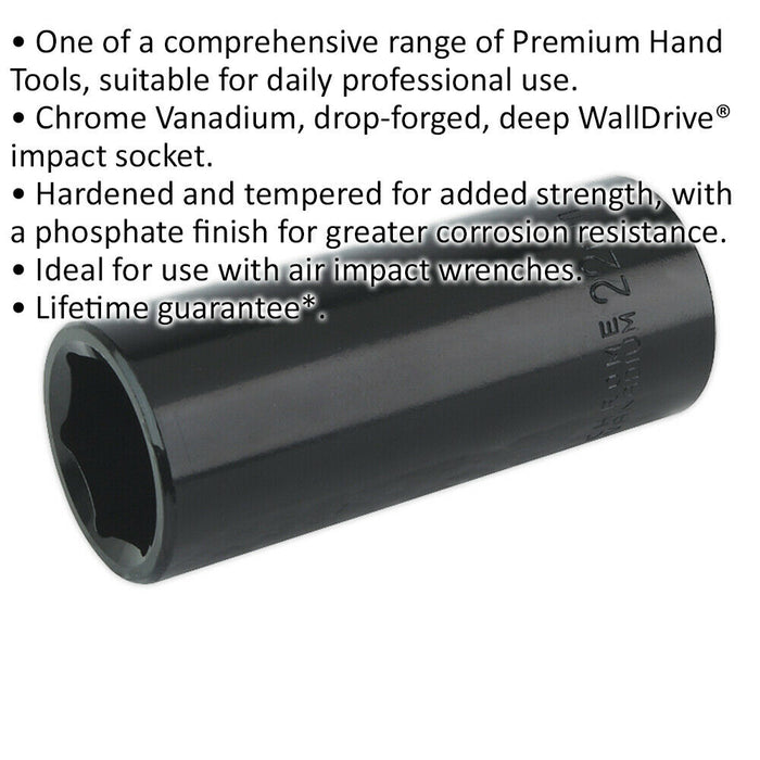 22mm Forged Deep Impact Socket - 1/2 Inch Sq Drive Chrome Vanadium Wrench Socket Loops