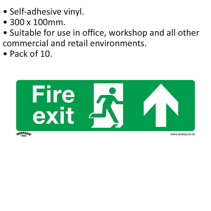 10x FIRE EXIT (UP) Health & Safety Sign Self Adhesive 300 x 100mm Sticker Loops