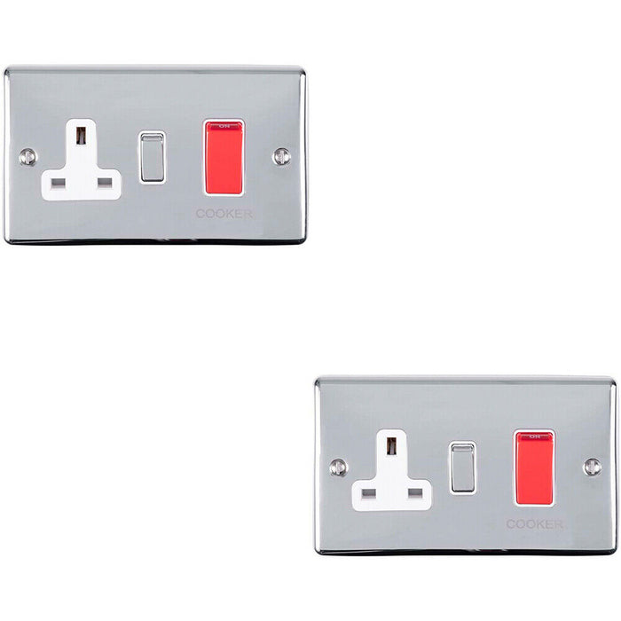 2 PACK 45A DP Oven Switch & Single 13A Switched Power Socket CHROME & White Loops
