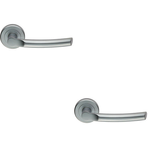 2x PAIR Curved Round Bar Handle on Round Rose Concealed Fix Satin Chrome Loops