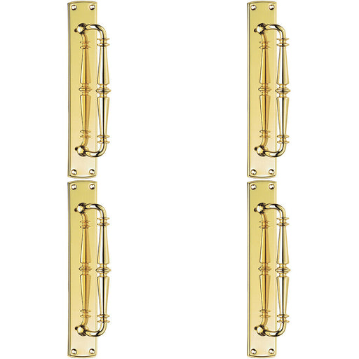 4x Cranked Ornate Door Pull Handle 380 x 65mm Backplate Polished Brass Loops