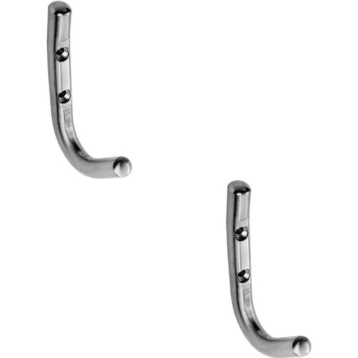 2x Slimline One Piece Coat Hook 55mm Projection Satin Stainless Steel Loops