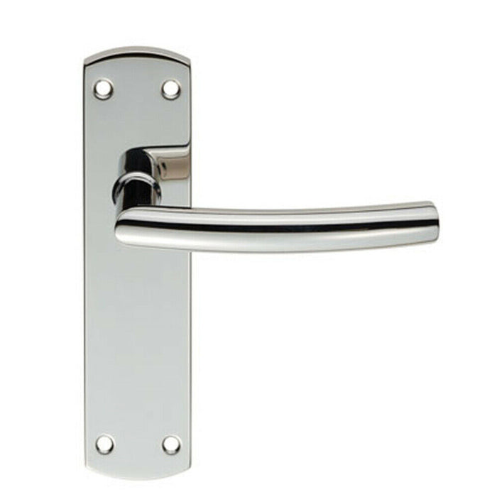 Curved Bar Lever Door Handle on Latch Backplate 172 x 44mm Polished Steel Loops