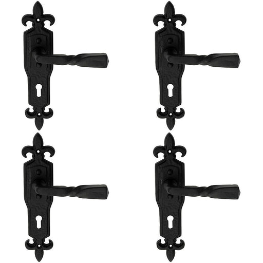 4x PAIR Forged Twisted Ornate Lever on Lock Backplate 226 x 50mm Black Antique Loops