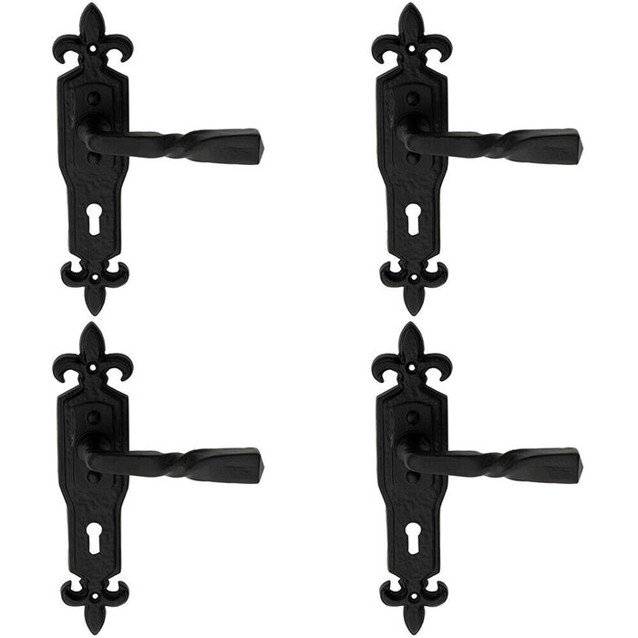 4x PAIR Forged Twisted Ornate Lever on Lock Backplate 226 x 50mm Black Antique Loops