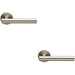 2x PAIR Straight Round T Bar Lever on Slim Round Rose Concealed Fix Satin Steel Loops