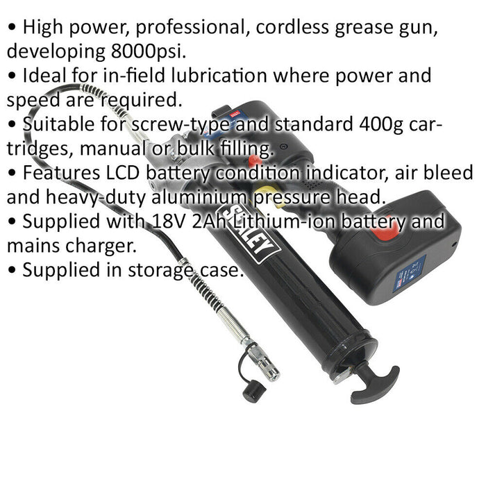 18V Cordless Grease Gun Kit - Holds 400g Cartridges - Includes Battery & Charger Loops