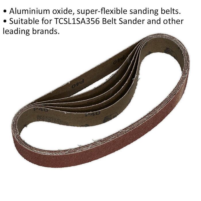 5 PACK - 30mm x 540mm Sanding Belts - 40 Grit Aluminium Oxide Cloth Backed Loop Loops