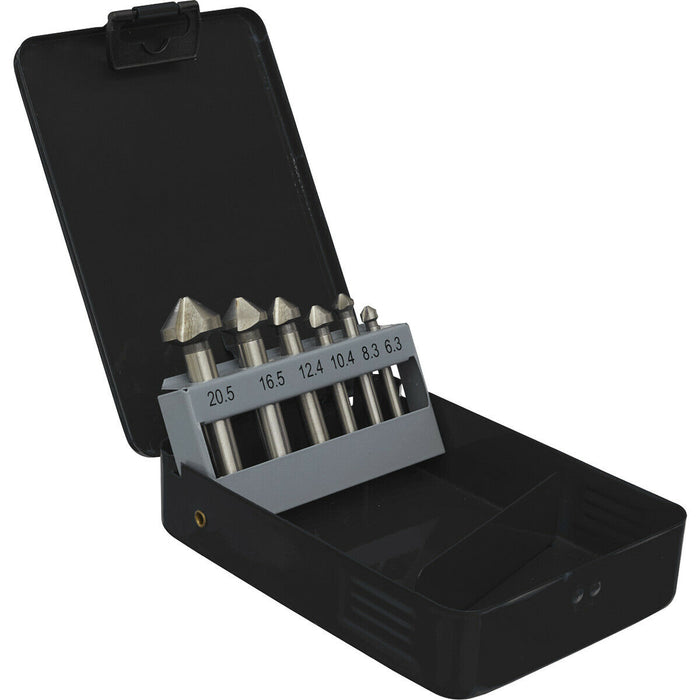 6 Piece 90 Degree Countersink Bit Set - 3 x V Flute Design - 6.3mm to 20.5mm Loops