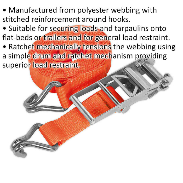 75mm x 12m 10000KG Ratchet Tie Down Straps Set -Polyester Webbing & Steel J Hook Loops