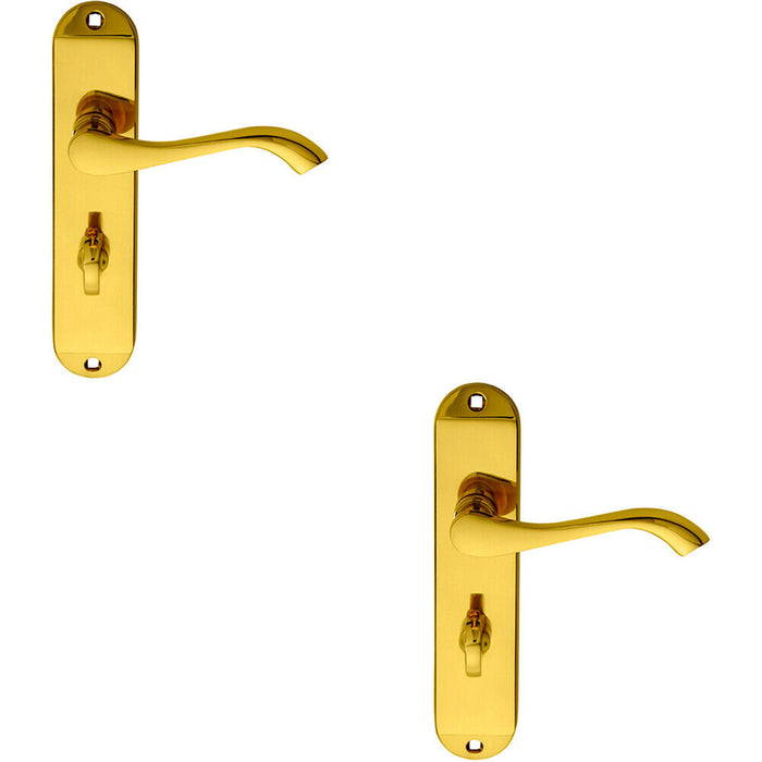 2x PAIR Curved Handle on Chamfered Bathroom Backplate 180 x 40mm Polished Brass Loops