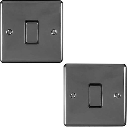 2 PACK 1 Gang Single Metal Light Switch BLACK NICKEL 2 Way 10A Black Trim Loops