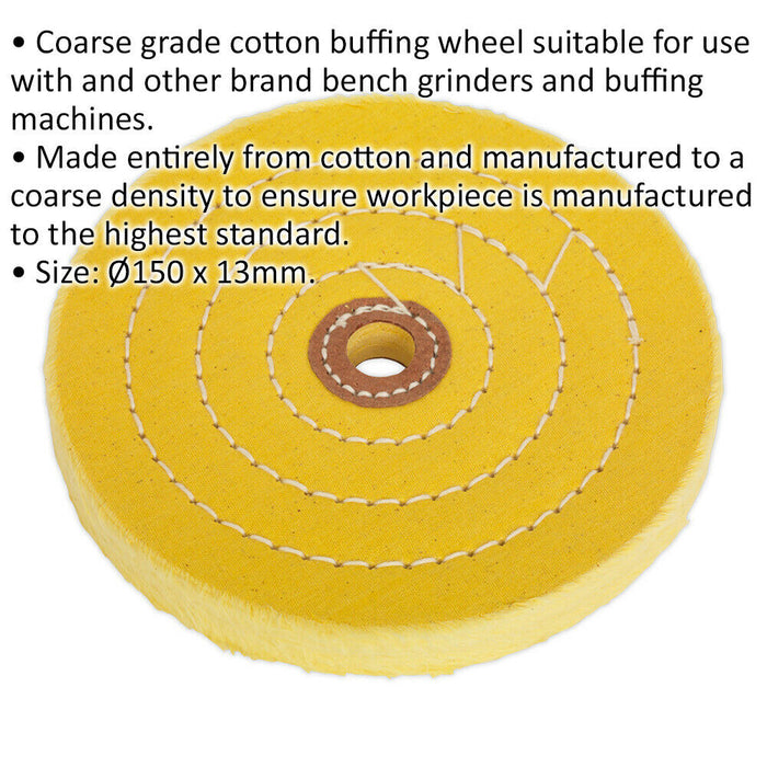 Cotton Buffing Wheel - 150 x 13mm - 13mm Bore - Bench Grinder Wheel - Coarse Loops