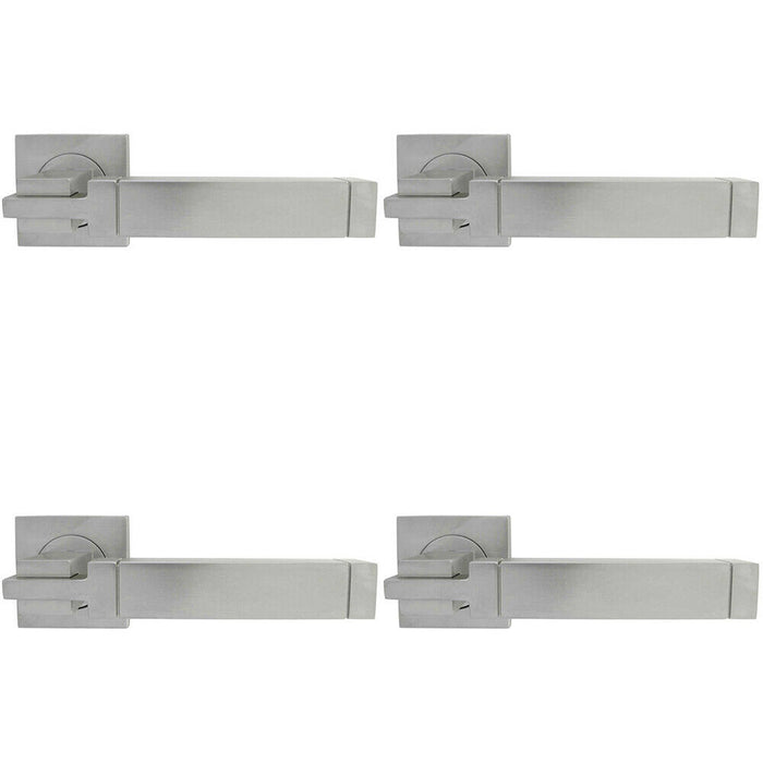 4x PAIR Cube Lever on Square Rose Etched Detailing Concealed Fix Satin Chrome Loops