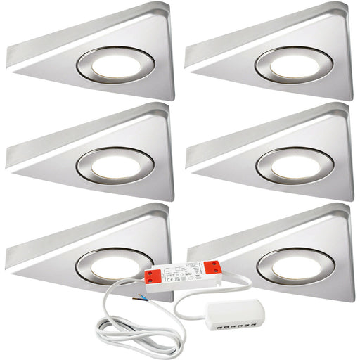 6x 2.6W LED Kitchen Triangle Spot Light & Driver Stainless Steel Natural White Loops