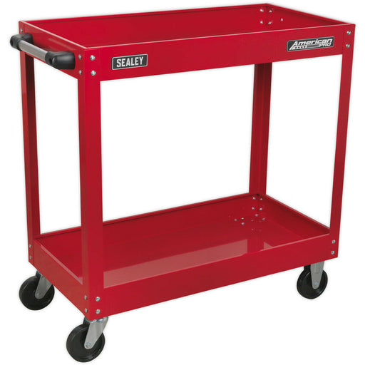 2 Level Workshop Trolley - 50kg Per Shelf - 840 x 405 x 810mm - Large Castors Loops