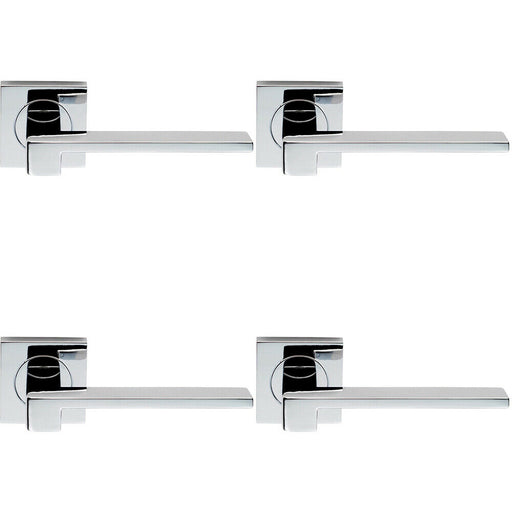 4x PAIR Flat Squared Bar Handle on Square Rose Concealed Fix Polished Chrome Loops