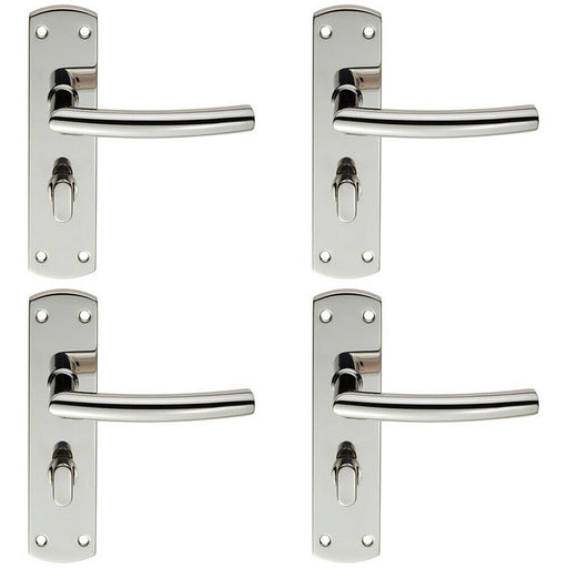 4x Arched Lever on Bathroom Backplate Door Handle Thumbturn Lock Bright Steel Loops