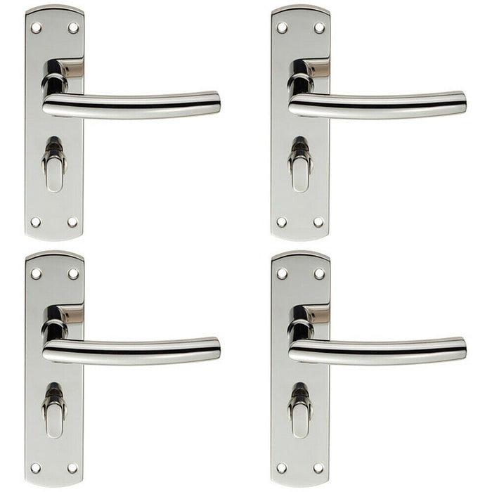 4x Arched Lever on Bathroom Backplate Door Handle Thumbturn Lock Bright Steel Loops