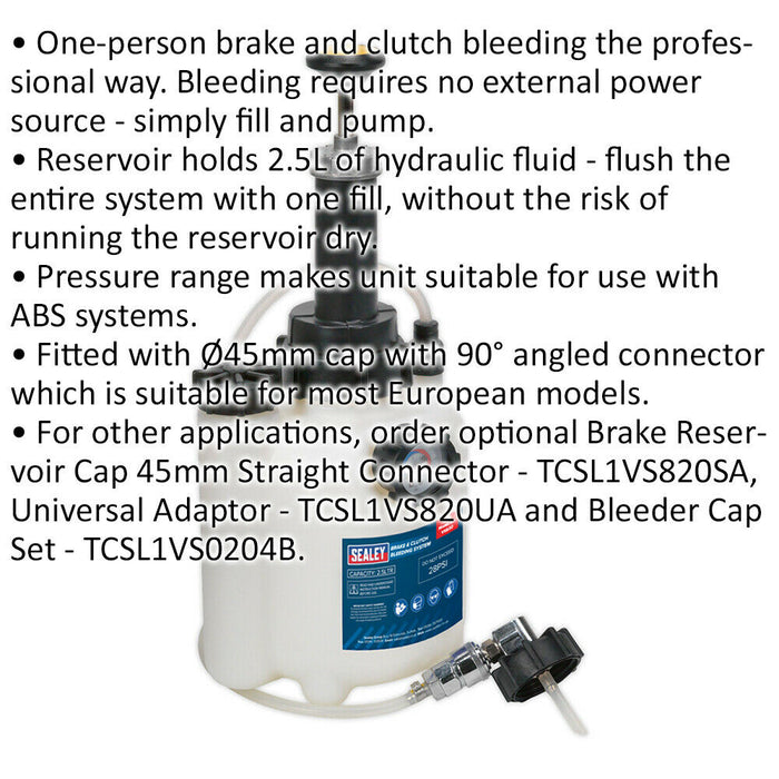 Brake & Clutch Bleeding System - 2.5L Reservoir - 45mm Cap with Angled Connector Loops