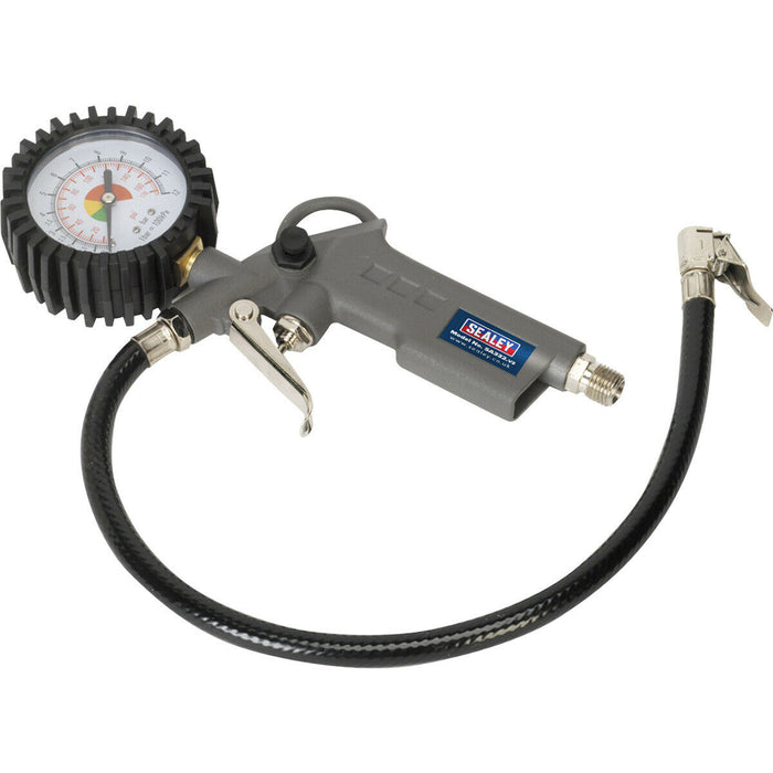 Tyre Air Inflator with Dial Gauge - Single Clip-on Connector - 1/4" BSP Loops