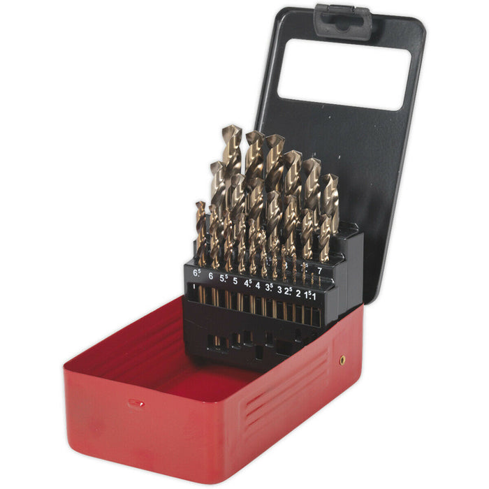 25 Piece Fully Ground HSS Cobalt Drill Bit Set - 1mm to 13mm - Split Point Tip Loops