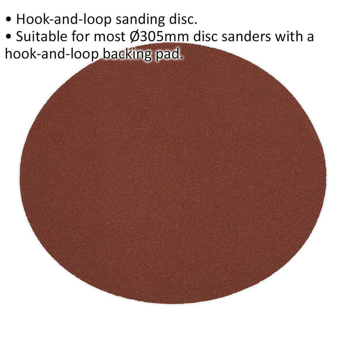 305mm Hook & Loop Sanding Disc - 80 Grit - Aluminium Oxide Round Grinding Sheet Loops