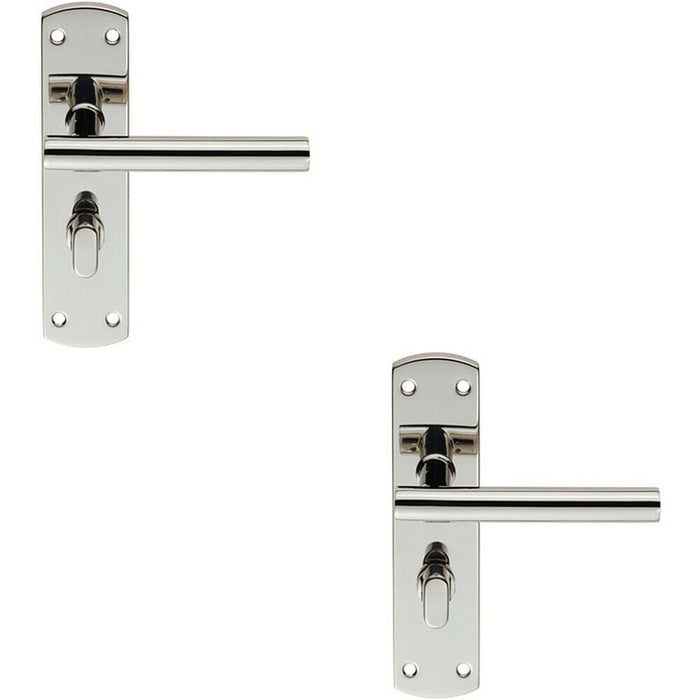 2x Mitred T Bar Lever on Bathroom Backplate Handle Thumbturn Lock Polished Steel Loops
