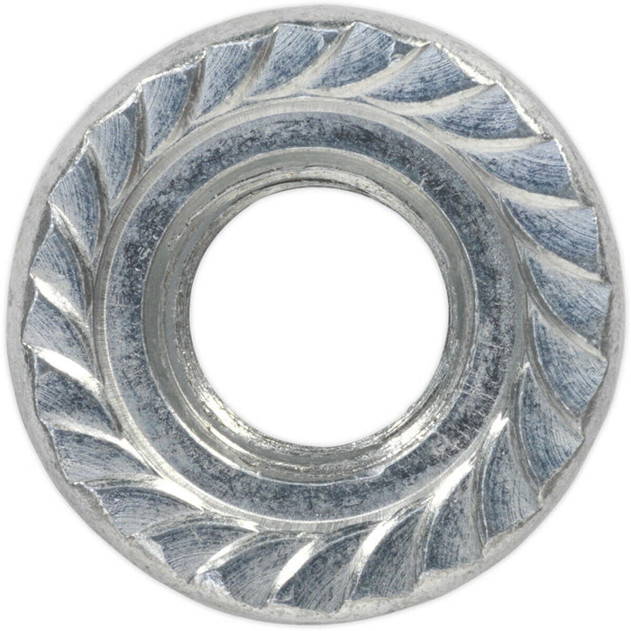 Pack of 50 Zinc Plated Serrated Flange Nut - 1.75mm Pitch - M12 - DIN 6923 Loops