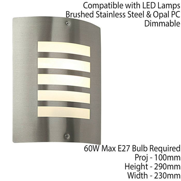 IP44 Outdoor Curved Wall Light Brushed Steel & Diffuser E27 Edison Porch Lamp Loops