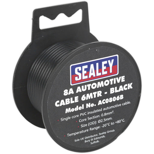 8A Thick Wall Automotive Cable - 7m Reel - Single Core - PVC Insulated - Black Loops