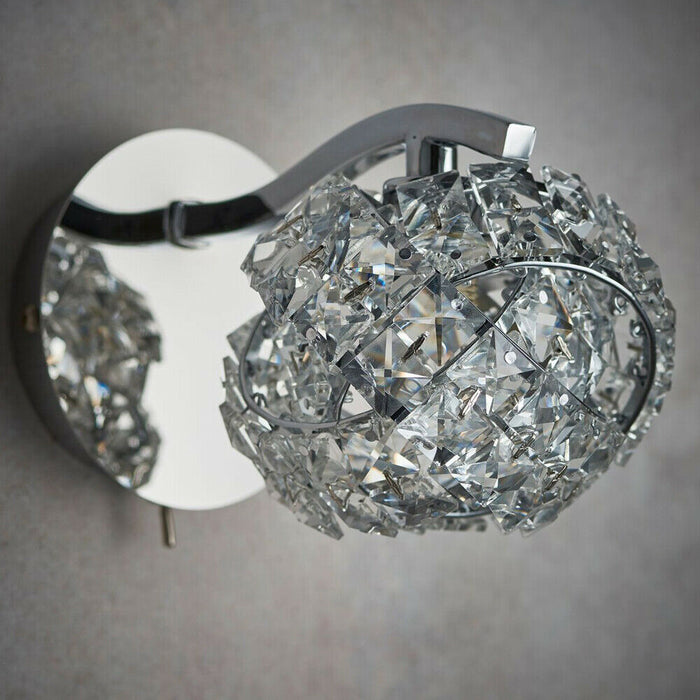 2 PACK Dimming LED Wall Light Pretty Twist Crystal Knott & Chrome Lamp Fitting Loops