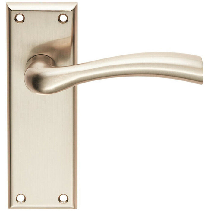 Chunky Curved Tapered Handle on Latch Backplate 150 x 50mm Satin Nickel Loops
