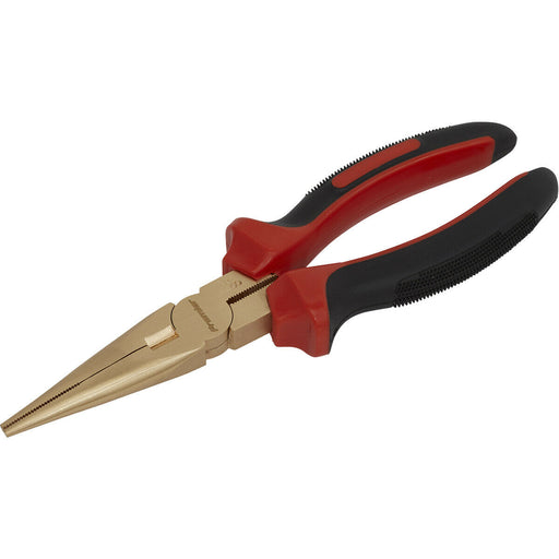200mm Non Sparking Long Nose Pliers - Serrated Jaws - Beryllium Copper Loops