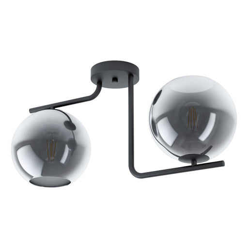 Flush Ceiling Light Black Shade Black Transparent Glass Vaporized Bulb E27 2x28W Loops