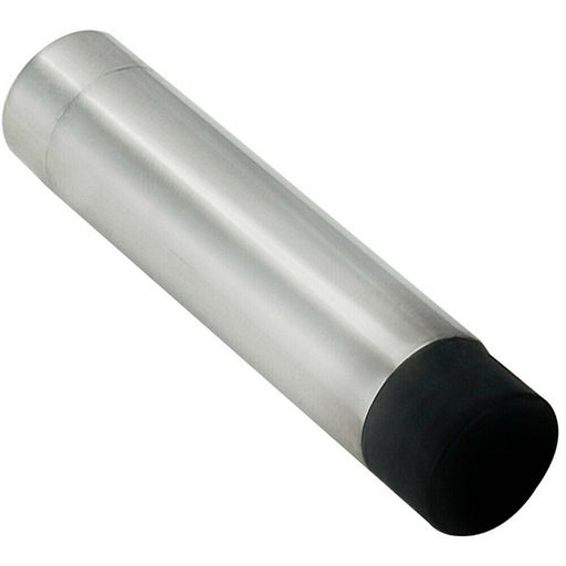 Wall Mounted Doorstop Cylinder with Rubber Tip 74 x 16mm Bright Steel Loops