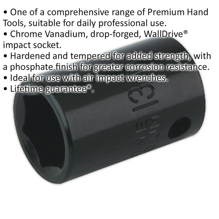 13mm Forged Impact Socket - 3/8 Inch Sq Drive - Chrome-Vanadium Wrench Socket Loops