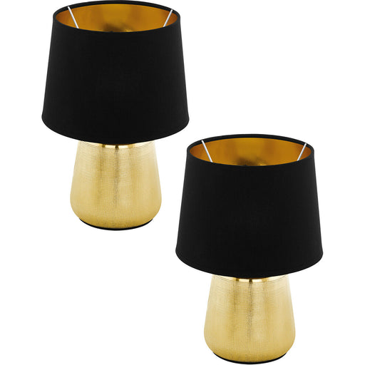 2 PACK Table Lamp Colour Gold Coloured Shade Black Gold Fabric Bulb E14 1x40W Loops