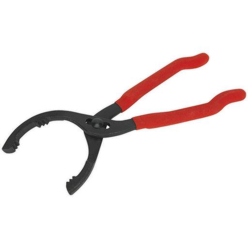 Forged Oil Filter Pliers - 60-108mm Capacity - Serrated Angled Jaws - Long Grips Loops