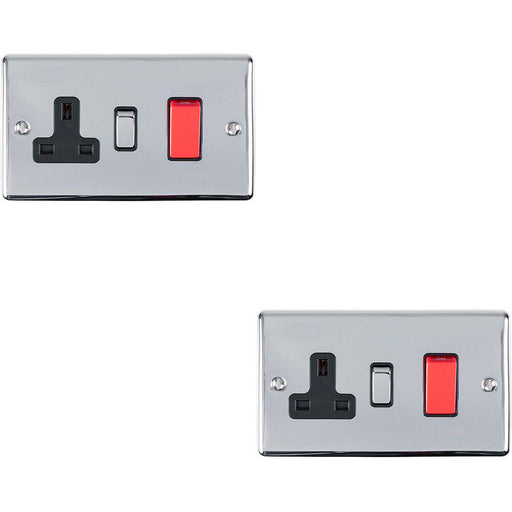 2 PACK 45A DP Oven Switch & Single 13A Switched Power Socket CHROME & White Loops
