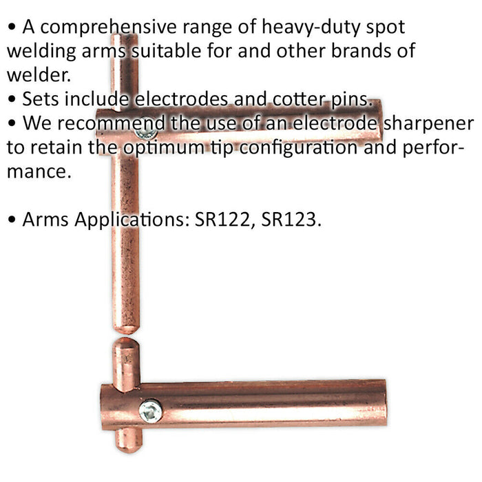 130mm Heavy Duty Spot Welding Arms - Plain Electrode Holder - Cotter Pins Loops