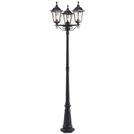 Outdoor Lantern Lamp Post Matt Black & Glass 2.3m Tall 3 Light Garden Bollard Loops