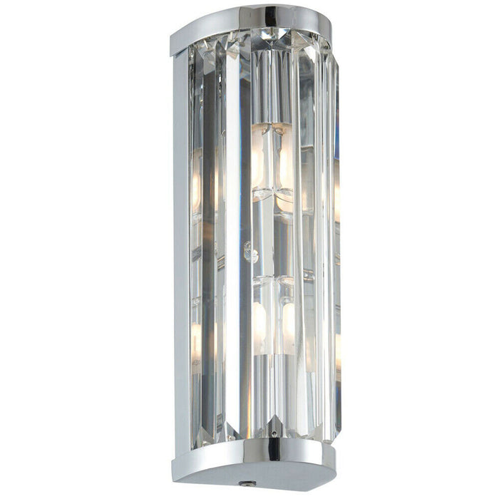 IP44 Bathroom Wall Light Chrome & Crystal Round Glass Modern Slotted Jewel Lamp Loops