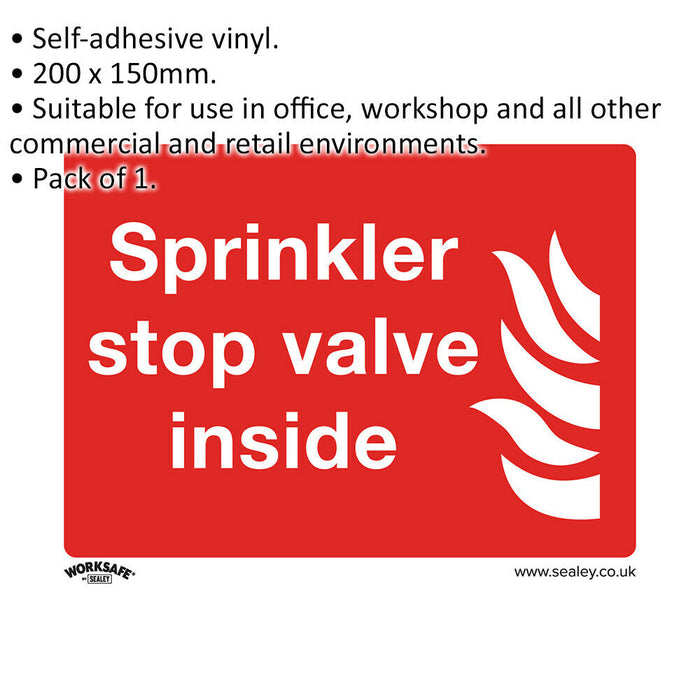 1x SPRINKLER STOP VALVE Health & Safety Sign - Self Adhesive 200 x 150mm Sticker Loops