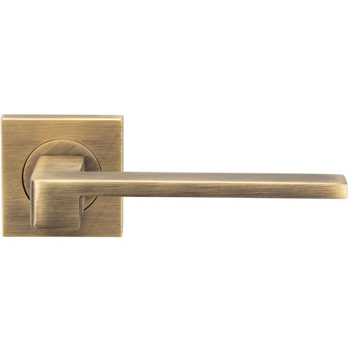 PAIR Flat Squared Bar Handle on Square Rose Concealed Fix Antique Brass Loops