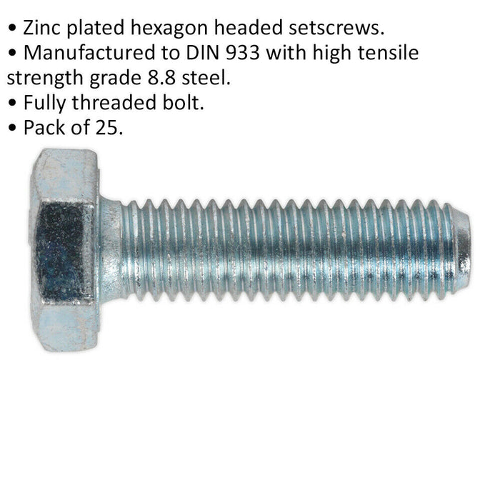 25 PACK HT Setscrew - M10 x 35mm - Grade 8.8 Zinc - Fully Threaded - DIN 933 Loops