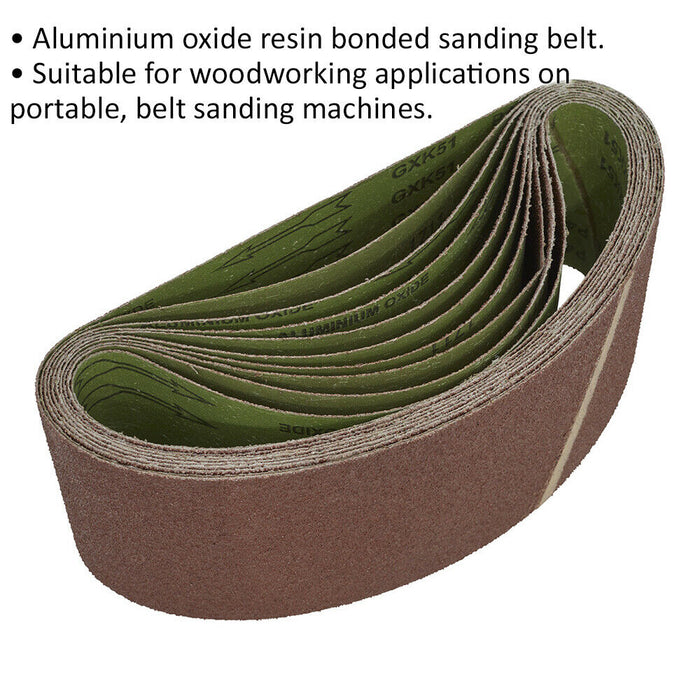 10 PACK - 100mm x 610mm Sanding Belts - 40 Grit Aluminium Oxide Cloth Backed Set Loops