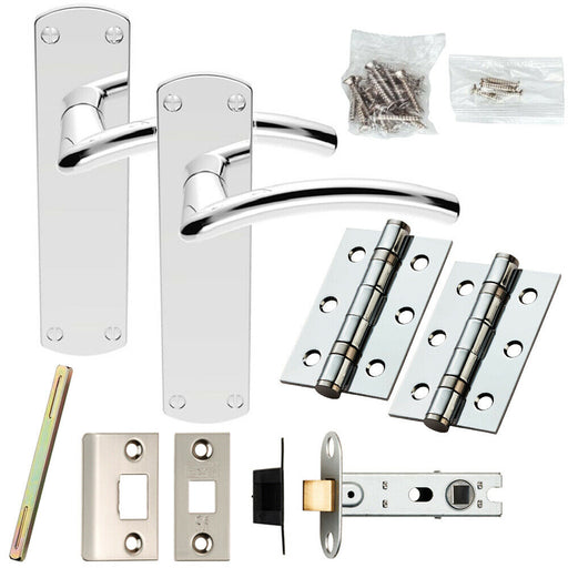 Door Handle & Latch Pack Chrome Arched Lever Backplate Complete Set 170 x 42mm Loops