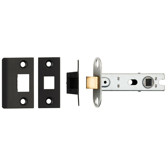 Door Handle & Latch Pack Matt Black Smooth Rounded Lever Slim Curved Backplate Loops